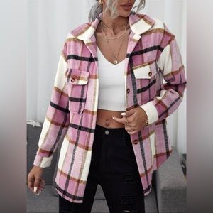Plaid flap pocket button front coat